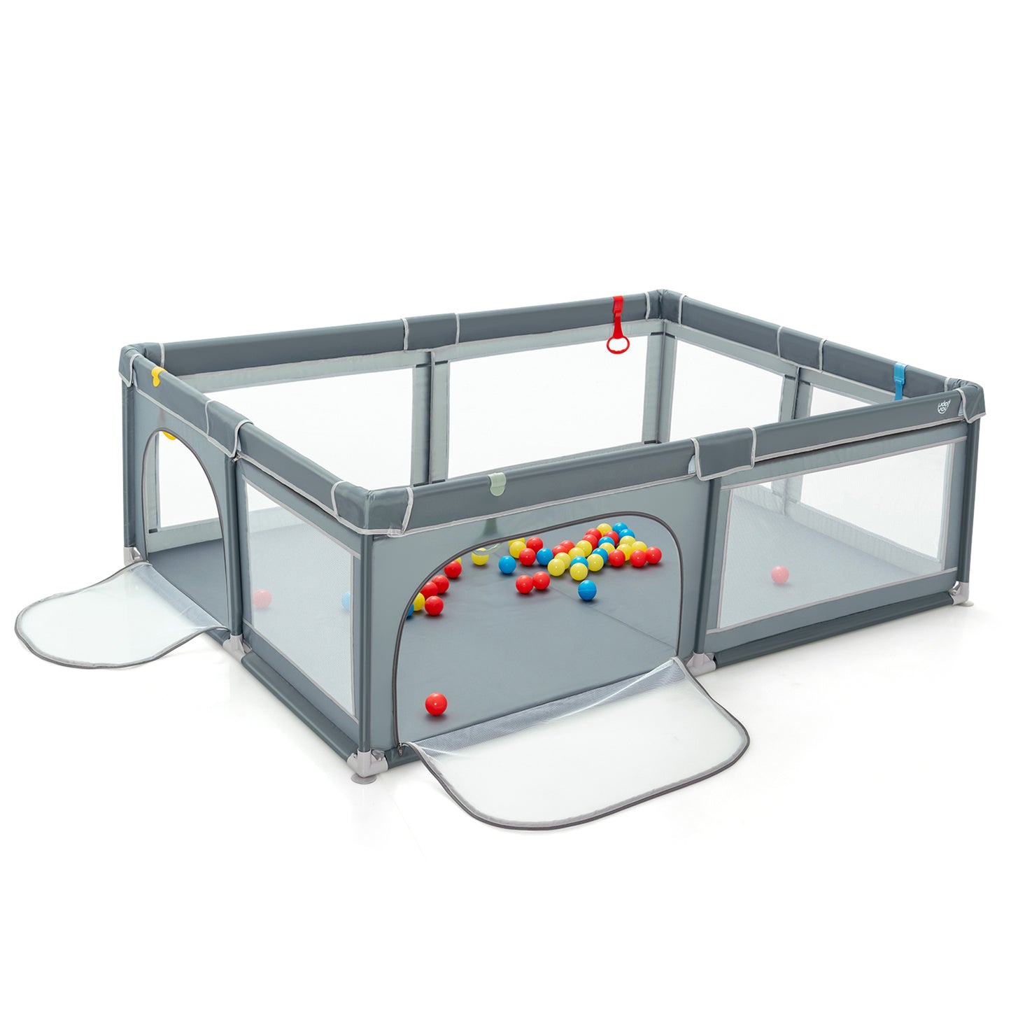 Extra-Large Safety Baby Fence with 50 Ocean Balls-Green - Gray
