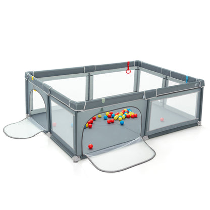 Extra-Large Safety Baby Fence with 50 Ocean Balls-Green - Gray