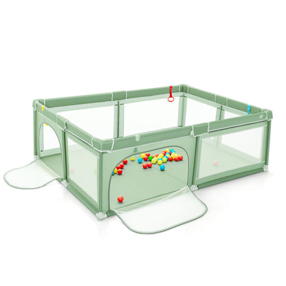 Extra-Large Safety Baby Fence with 50 Ocean Balls-Green - Green
