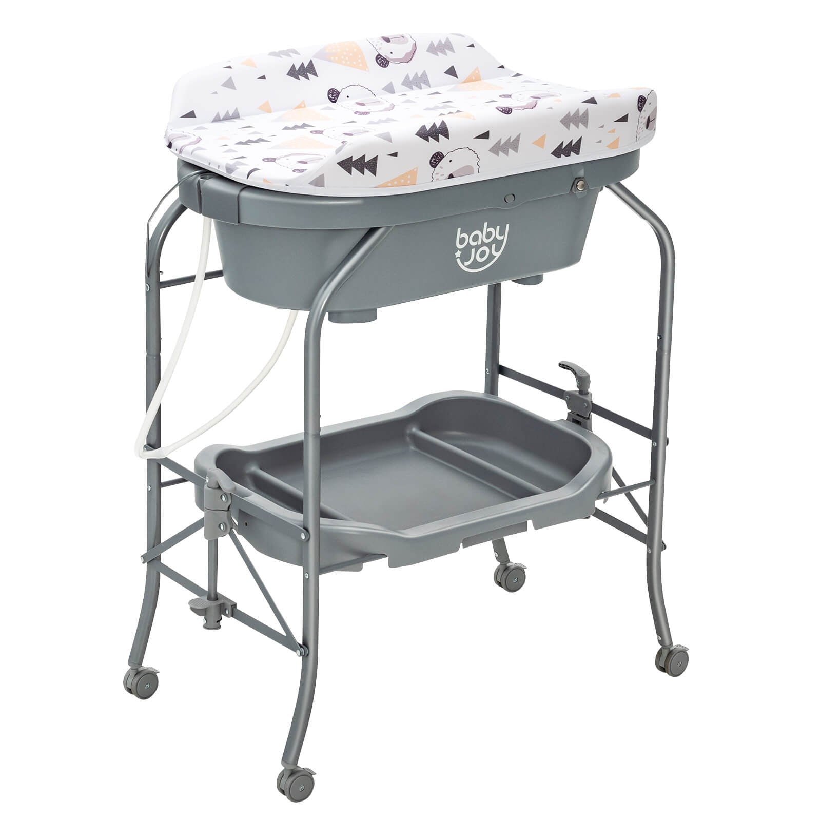 Folding Baby Changing Table with Bathtub and 4 Universal Wheels-Pink - Gray