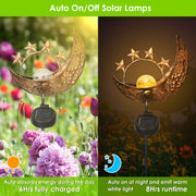 Solar Powered Moon Star Lamp IP54 Waterproof Decorative Lamp Crackle Glass Globe Stake Iron Lights For Garden Lawn Yard Driveway
