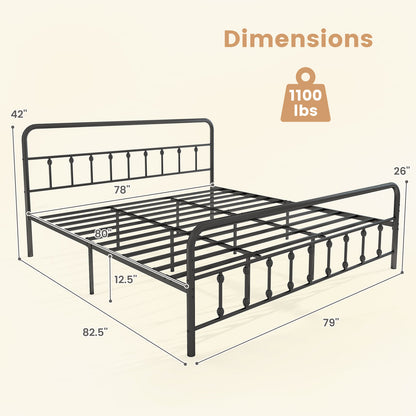 Bed Frame with Headboard and Under Bed Storage Black