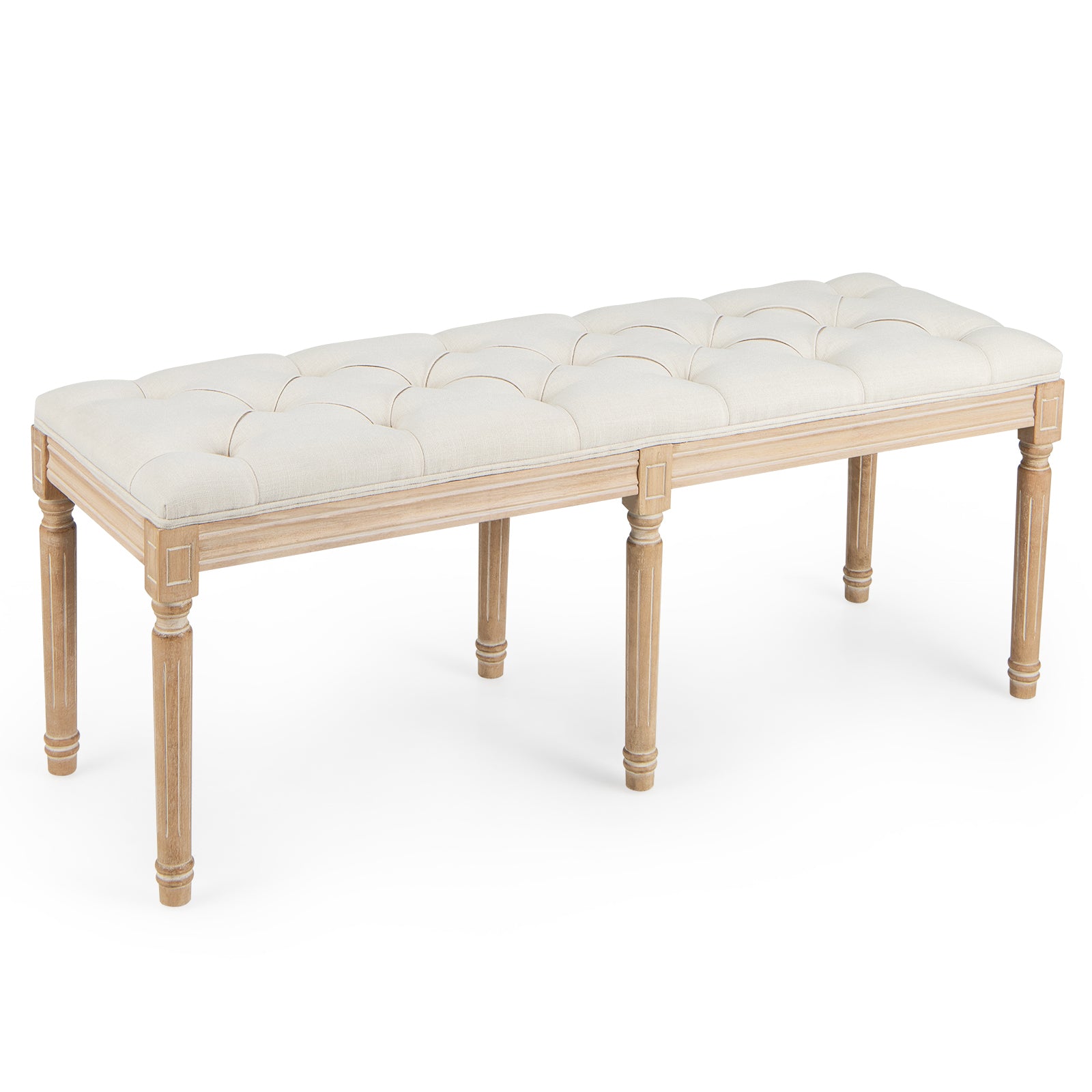 French Vintage Entryway Bench 47 Inch Upholstered Dining Bench-Beige