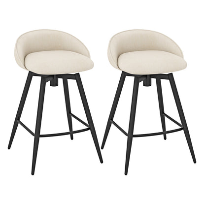 Upholstered Bar Stools Set of 2 with Footrest and Backrest-Gray - Beige