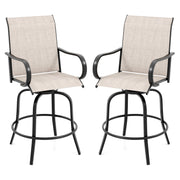 2 Pieces 360 Rotating Bar Stool Set with Armrests for Patio-Gray