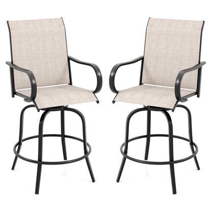 2 Pieces 360 Rotating Bar Stool Set with Armrests for Patio-Gray
