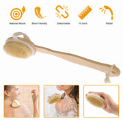 Bath Brush 15" Shower Body Back Scrubber with Long Handle Detachable Brush