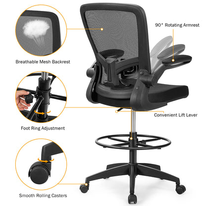 Height Adjustable Drafting Chair with Flip Up Arms