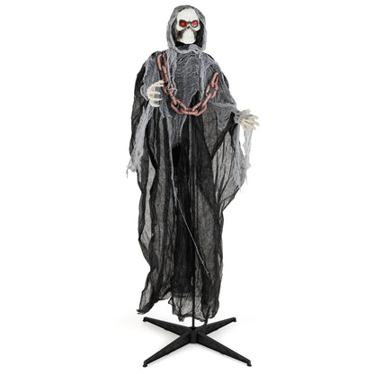6.4 Feet Halloween Standing Grim Reaper with Lighted Eyes and Terrifying Sounds