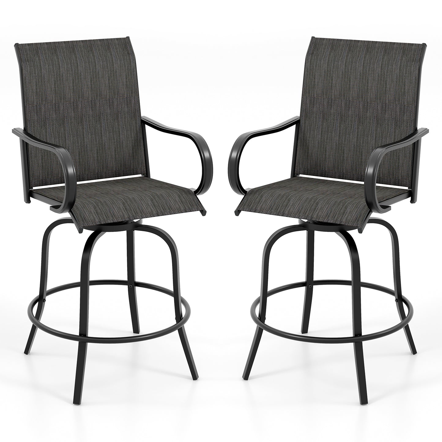 2 Pieces 360 Rotating Bar Stool Set with Armrests for Patio-Black