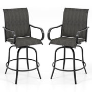 2 Pieces 360 Rotating Bar Stool Set with Armrests for Patio-Black
