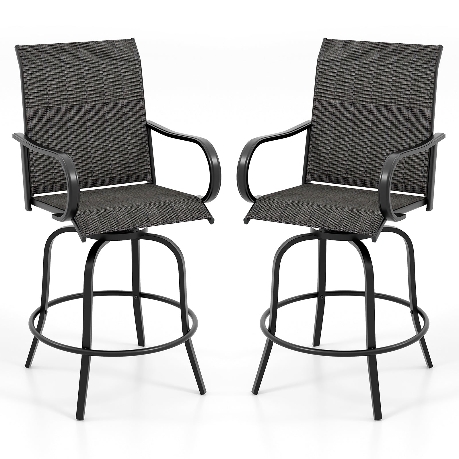 2 Pieces 360 Rotating Bar Stool Set with Armrests for Patio-Black