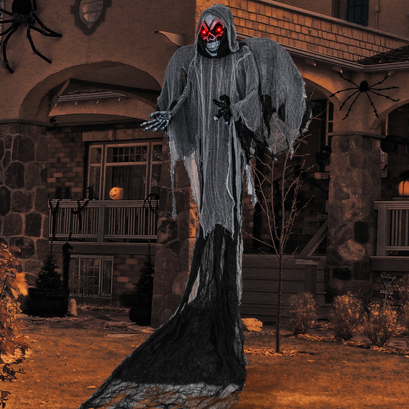 12.1 Ft Skeleton Ghost with Flickering Red Eyes and Scary Sounds