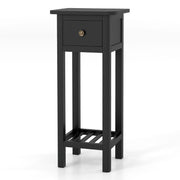 2 Tier Slim Nightstand Bedside Table with Drawer Shelf-Black