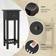 2 Tier Slim Nightstand Bedside Table with Drawer Shelf-Black