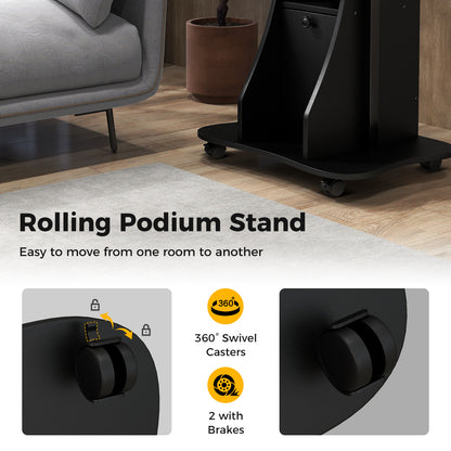 Adjustable Mobile Standing Desk Cart with Tilt Desktop and Cabinet