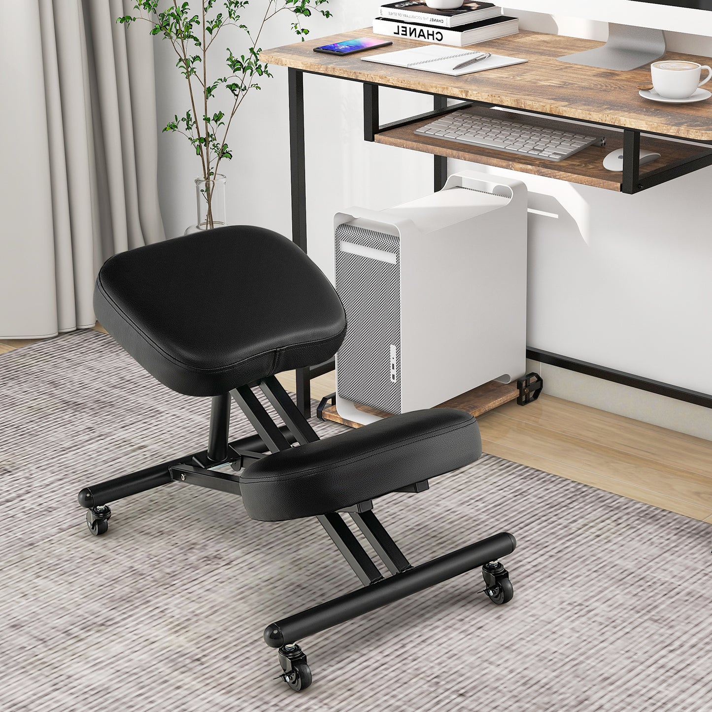 Adjustable Ergonomic Kneeling Chair with Upgraded Gas Spring Rod and Thick Foam Cushions-Black