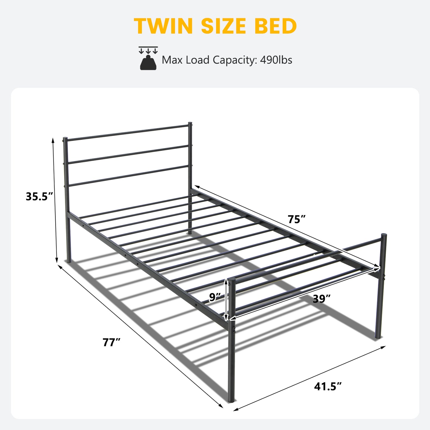 Twin Size Metal Bed Frame Platform with Headboard