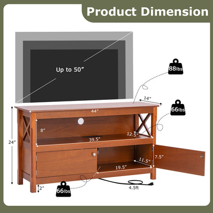 44 Inch Wooden Storage Cabinet TV Stand-Brown