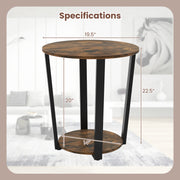 2-tier Round End Table with Storage Shelf and Metal Frame-Brown