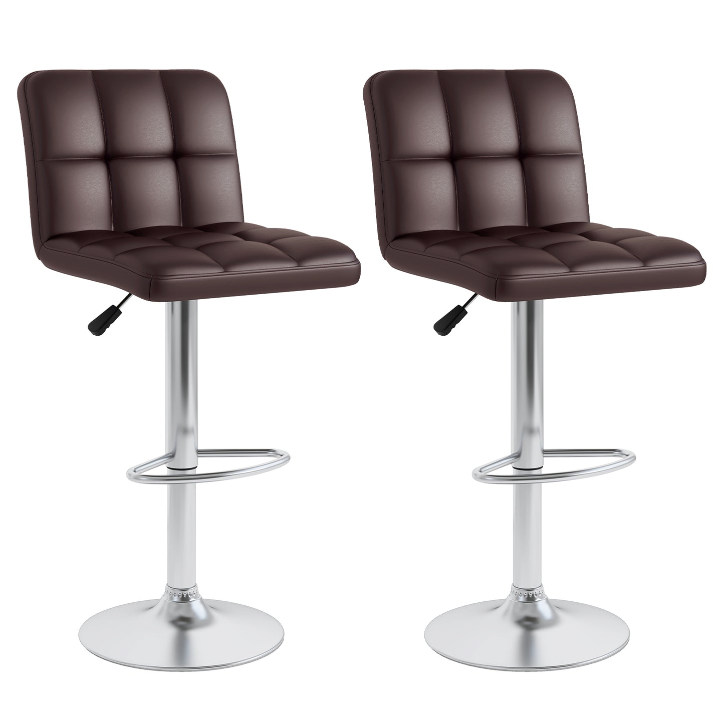 Set of 2 Square Swivel Adjustable PU Leather Bar Stools with Back and Footrest-Coffee - Coffee