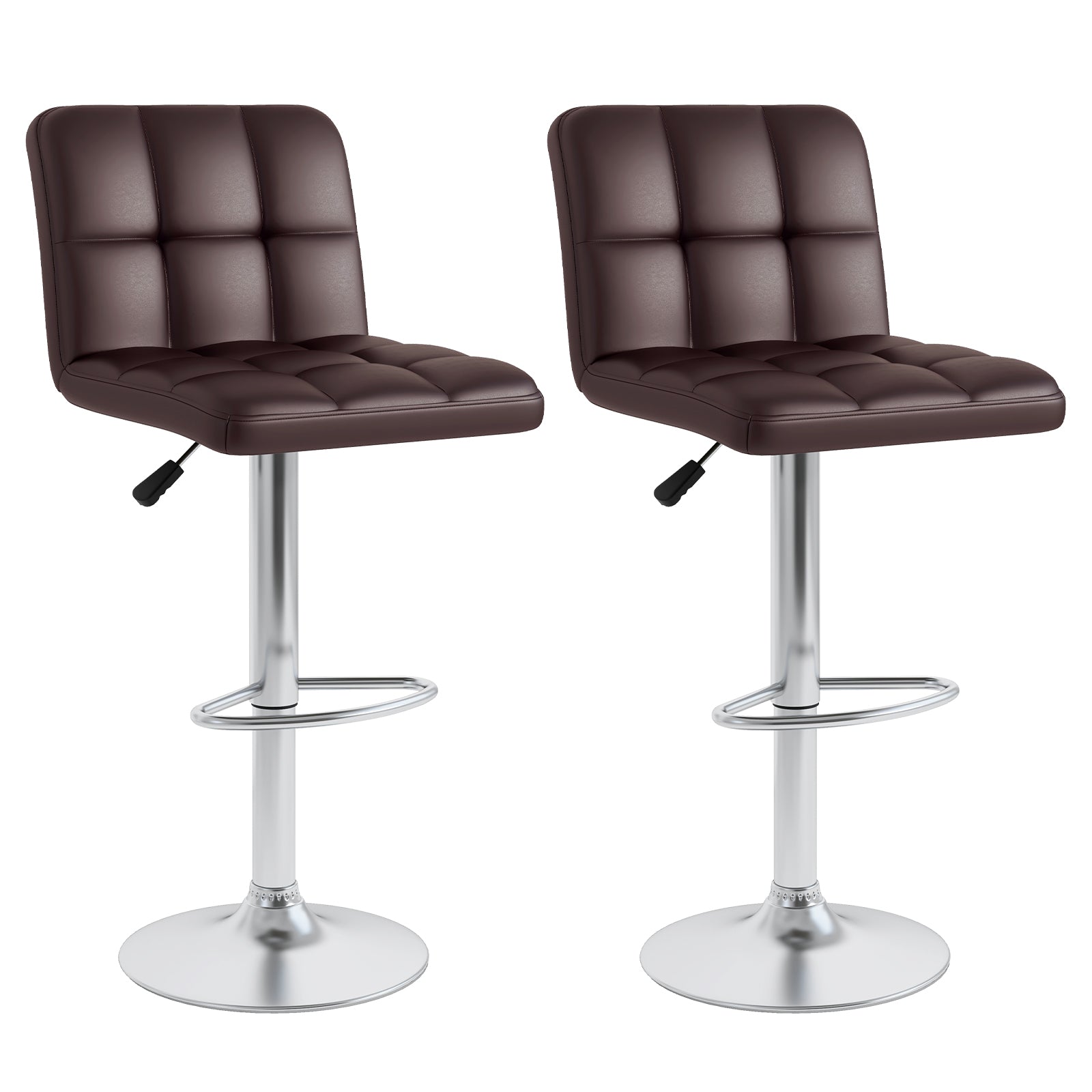 Set of 2 Square Swivel Adjustable PU Leather Bar Stools with Back and Footrest-Coffee - Coffee