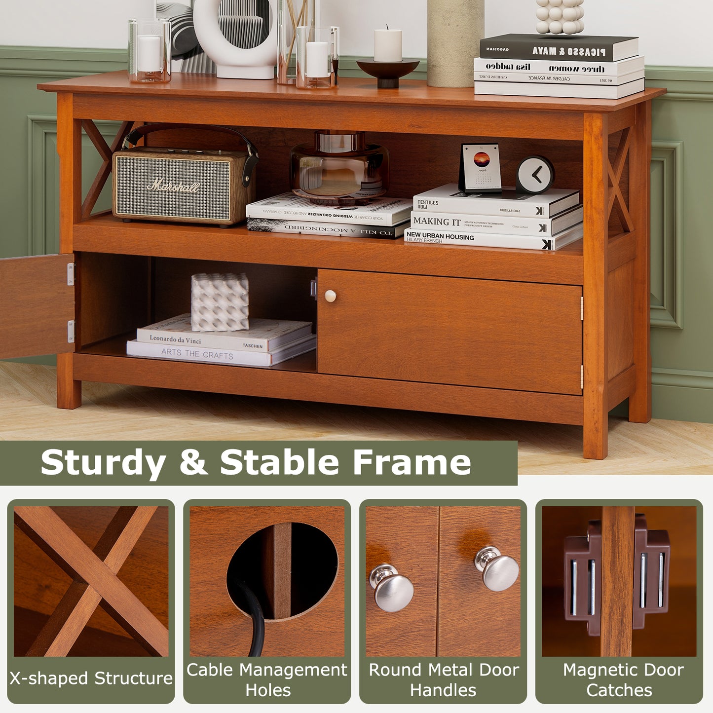 44 Inch Wooden Storage Cabinet TV Stand-Brown