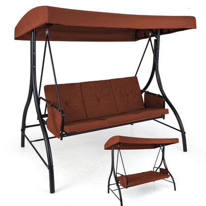 3-Piece Patio Swing with Canopy Removable Cushions and Side Pockets