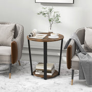 2-tier Round End Table with Storage Shelf and Metal Frame-Brown