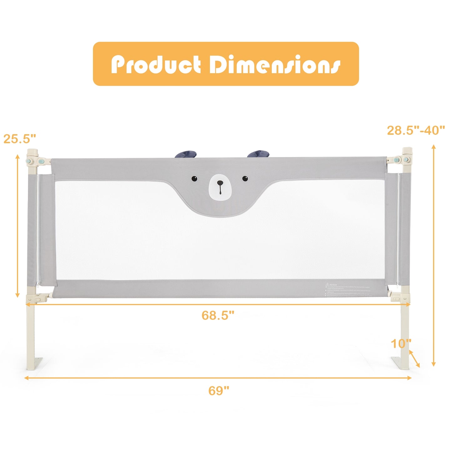 Vertical Lifting Baby Bedrail Guard with Lock-Gray