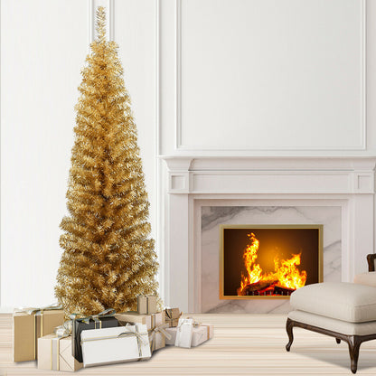 6 Feet Tinsel Tree Unlit Slim Pencil Christmas Tree-Yellow