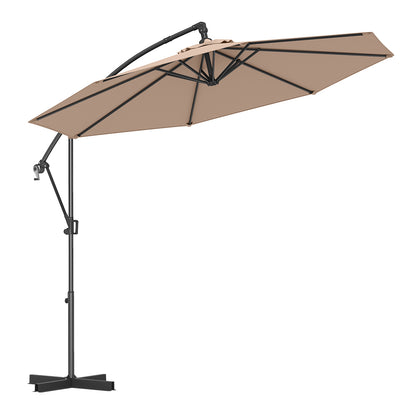 10 Feet Offset Hanging Umbrella with Base and Infinite Tilt-Turquoise - Coffee
