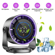 100 Speeds Desk Fan Battery Operated Wall Mounted Fan Rechargeable Mini Desk Fan with 120º Tilting Angle for Home Office Travel