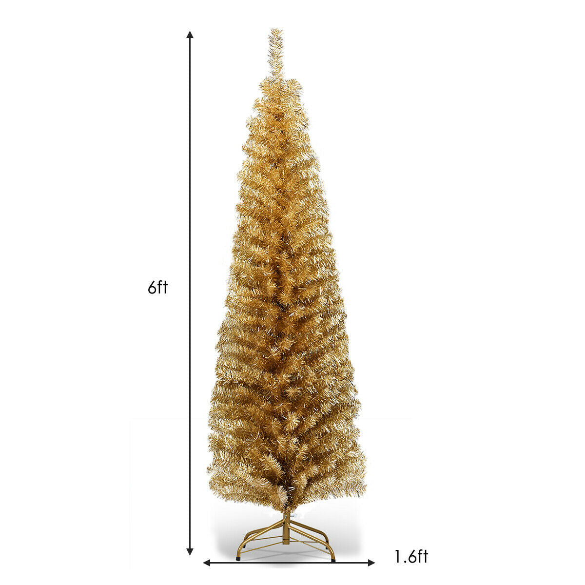 6 Feet Tinsel Tree Unlit Slim Pencil Christmas Tree-Yellow