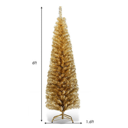 6 Feet Tinsel Tree Unlit Slim Pencil Christmas Tree-Yellow