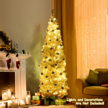 6 Feet Tinsel Tree Unlit Slim Pencil Christmas Tree-Yellow