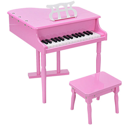 30-Key Kids Piano Keyboard Toy with Bench Piano Lid and Music Rack-White - Pink