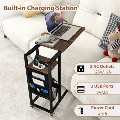 C-shaped End Table with Charging Station and Retractable Tabletop-Coffee