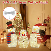 3Pcs 2D Christmas Snowman Yard Decoration Snowman Family Outdoor Decoration With 60Pcs LED Warm Yellow Lights IP44 Waterproof For Christmas Indoor Out