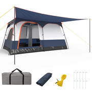 6-8 Person Camping Tent with Double Rooms and 2 Doors-Navy