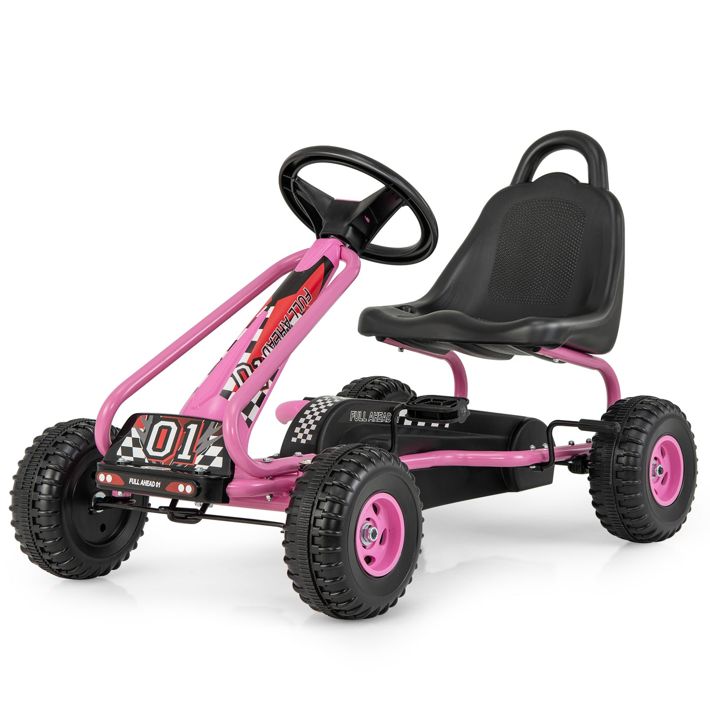 4 Wheel Pedal Powered Ride On Car with Adjustable Seat-Pink - Pink