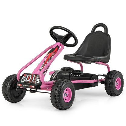 4 Wheel Pedal Powered Ride On Car with Adjustable Seat-Pink - Pink