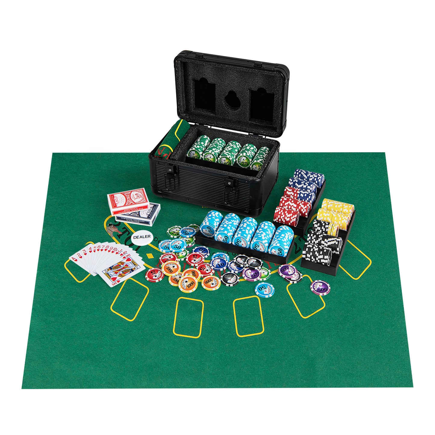 Casino Poker Chips with 600 Pieces Chips Texas Holdem Poker Chip Set-Black
