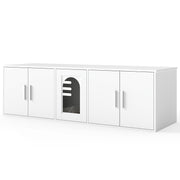 Cat Litter Box Enclosure for 2 Cats with Double Rooms and Sisal Scratching Mat-White