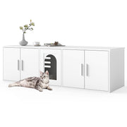 Cat Litter Box Enclosure for 2 Cats with Double Rooms and Sisal Scratching Mat-White