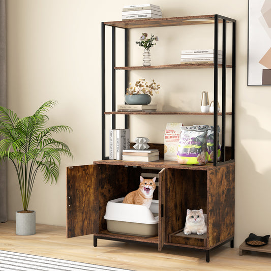 Cat Litter Box Enclosure with Storage and 3-tier Shelves