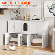 Cat Litter Box Enclosure for 2 Cats with Double Rooms and Sisal Scratching Mat-White