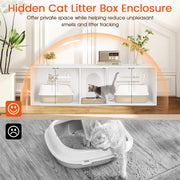 Cat Litter Box Enclosure for 2 Cats with Double Rooms and Sisal Scratching Mat-White