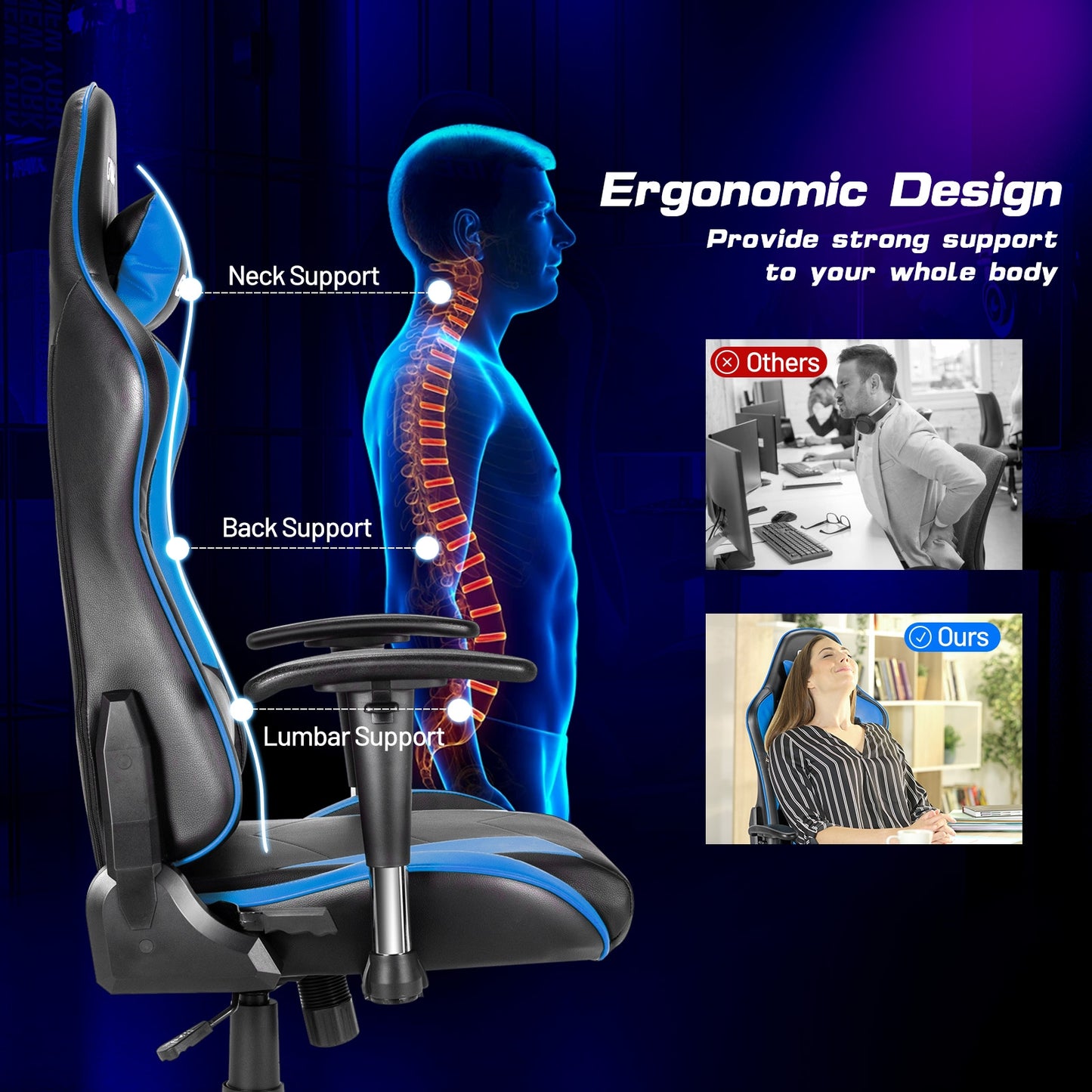Gaming Chair Adjustable Swivel Racing Style Computer Office Chair-Blue