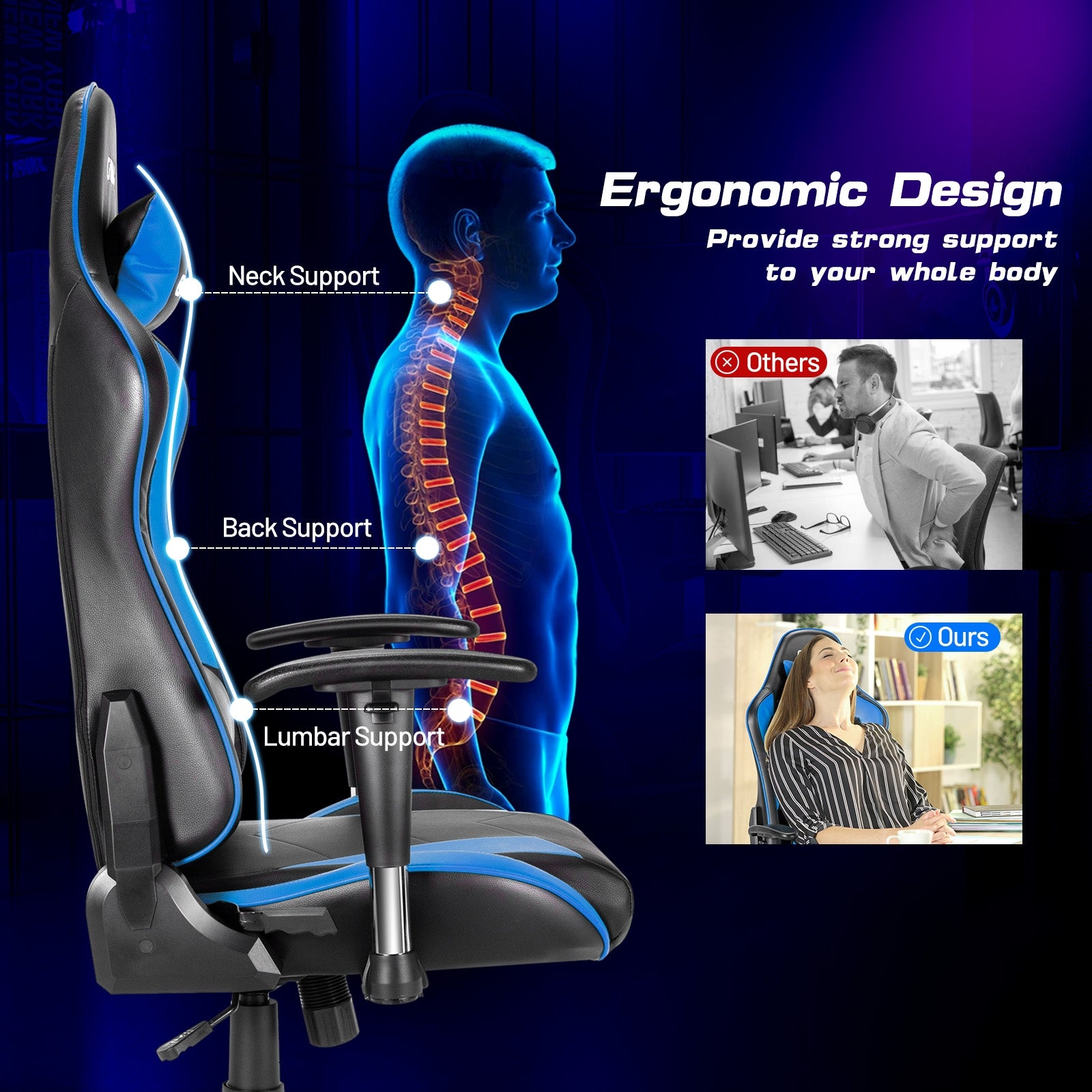 Gaming Chair Adjustable Swivel Racing Style Computer Office Chair-Blue